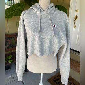 Champion reverse weave cropped gray hoodie sweatshirt, size XS.